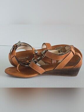 COACH | VINTAGE | Viktoria - A8583 Women's Tan Leather T-Strap Wedge Sandals